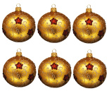Набор ёлочных шаров "Шар золотой с рубиновыми цветами" 8см (6 штук)