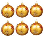 Набор ёлочных шаров "Шар золотой с цветами из рубиновых страз" 8см (6 штук)