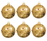 Набор ёлочных шаров "Шар золотистый с золотыми узорами" 8см (6 штук)