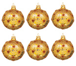 Набор ёлочных шаров "Шар золотой узорный с рубиновыми цветочками" 8см (6 штук)