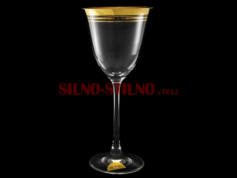 Набор из 6 бокалов для вина "Тройная полоска золотая" (Флора) 190мл. 