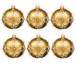 Набор ёлочных шаров "Шар золотой матовый с узорами" 8см (6 штук)