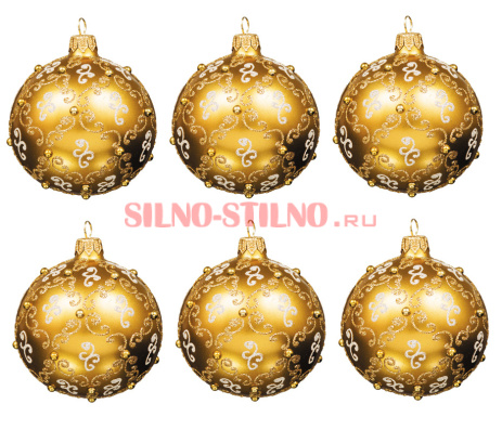 Набор ёлочных шаров "Шар золотой с искристыми узорами" 8см (6 штук)
