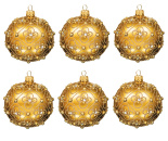 Набор ёлочных шаров "Шар золотой со стразами и бусинами" 8см (6 штук)