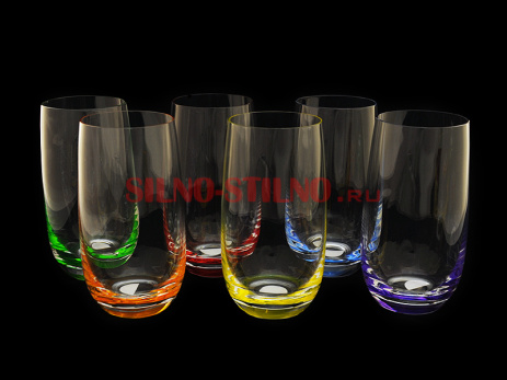 Набор из 6 стаканов для воды "Разноцветное дно" 490мл. 