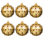 Набор ёлочных шаров "Шар золото с рубиновыми стразами" 8см (6 штук)
