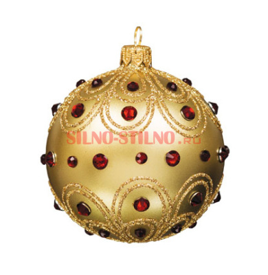 Набор ёлочных шаров "Шар золото с рубиновыми стразами" 8см (6 штук)