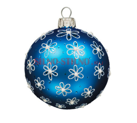 Набор ёлочных шаров "Синий с белыми цветочками" 8см (6 штук)